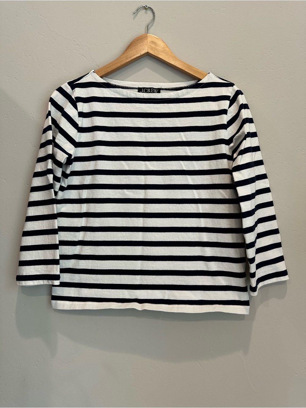 J. Crew White and Black Striped Boatneck Long Sleeve Tee